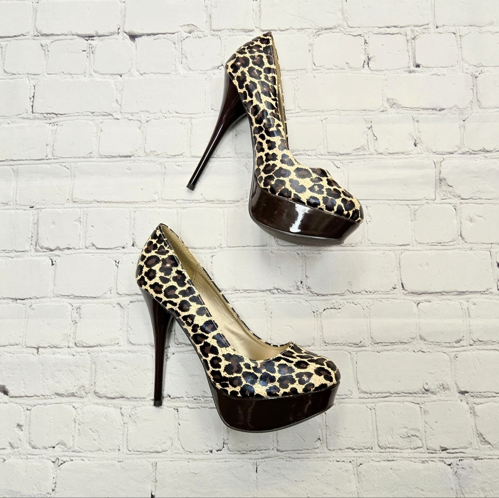 Leopard PU Platform Heels Women's Size 8